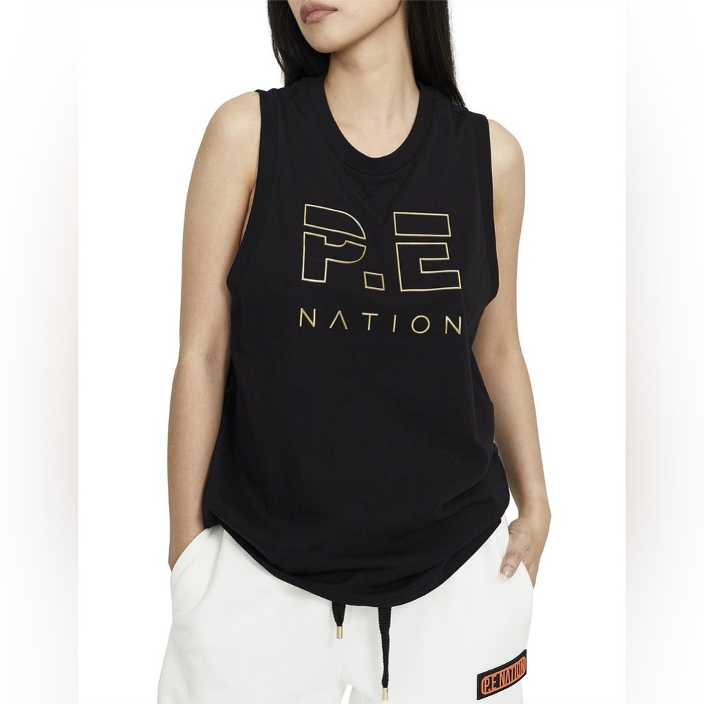 P.E Nation Navigate Women's XS Organic Cotton Tank Top In Black/Gold